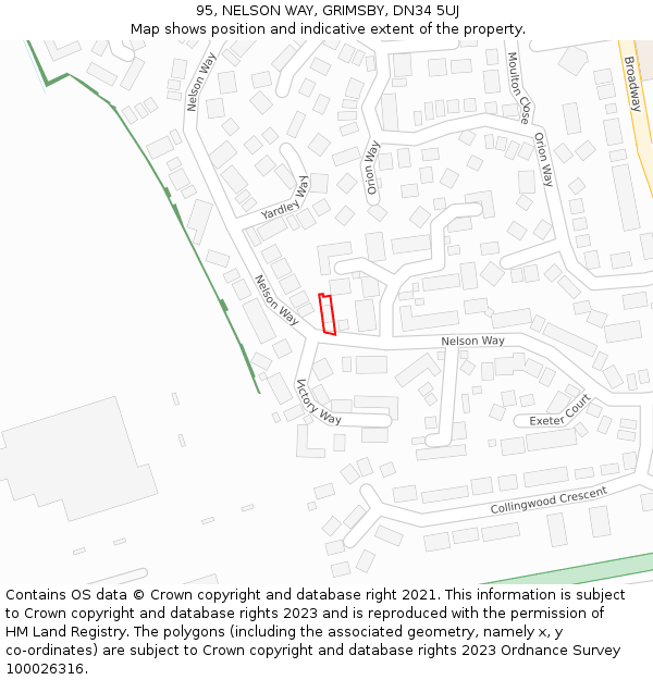 95, NELSON WAY, GRIMSBY, DN34 5UJ: Location map and indicative extent of plot