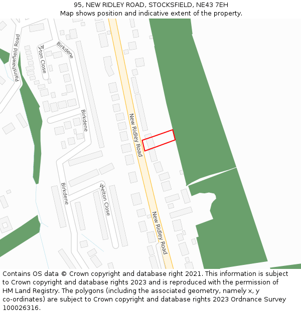 95, NEW RIDLEY ROAD, STOCKSFIELD, NE43 7EH: Location map and indicative extent of plot