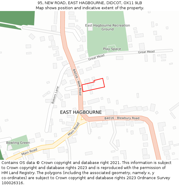 95, NEW ROAD, EAST HAGBOURNE, DIDCOT, OX11 9LB: Location map and indicative extent of plot