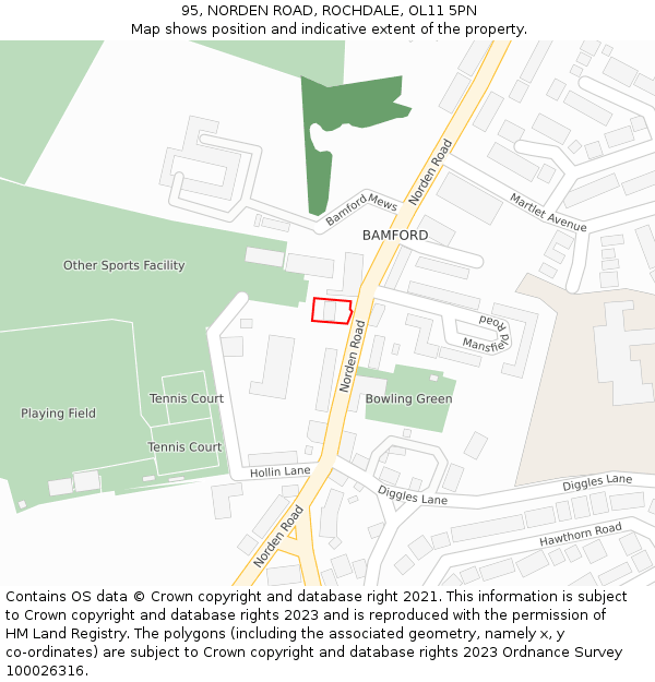 95, NORDEN ROAD, ROCHDALE, OL11 5PN: Location map and indicative extent of plot