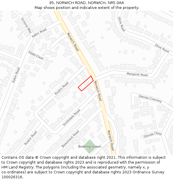 95, NORWICH ROAD, NORWICH, NR5 0AA: Location map and indicative extent of plot