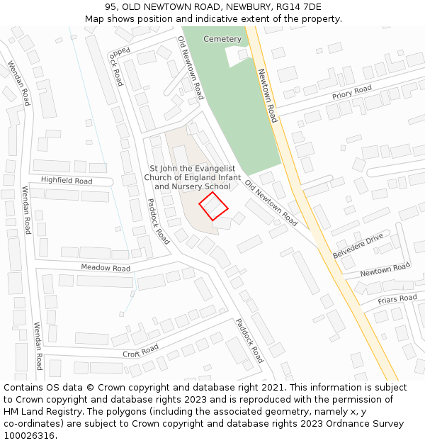 95, OLD NEWTOWN ROAD, NEWBURY, RG14 7DE: Location map and indicative extent of plot