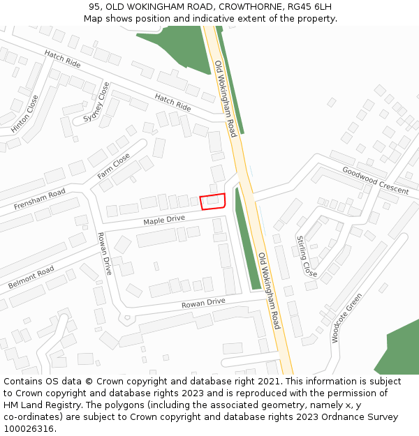 95, OLD WOKINGHAM ROAD, CROWTHORNE, RG45 6LH: Location map and indicative extent of plot