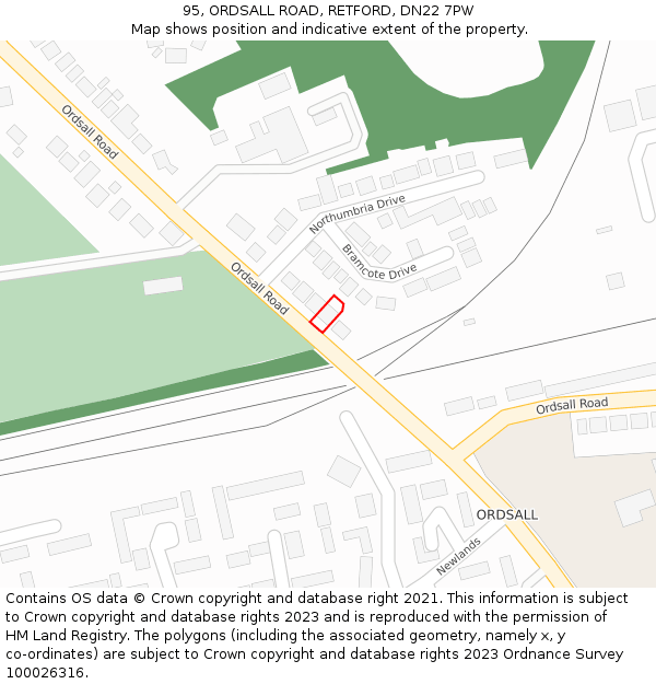 95, ORDSALL ROAD, RETFORD, DN22 7PW: Location map and indicative extent of plot