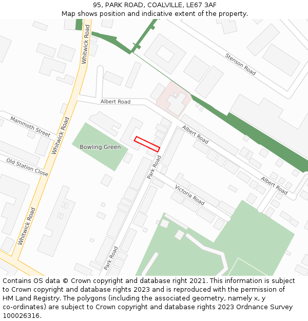 95, PARK ROAD, COALVILLE, LE67 3AF: Location map and indicative extent of plot