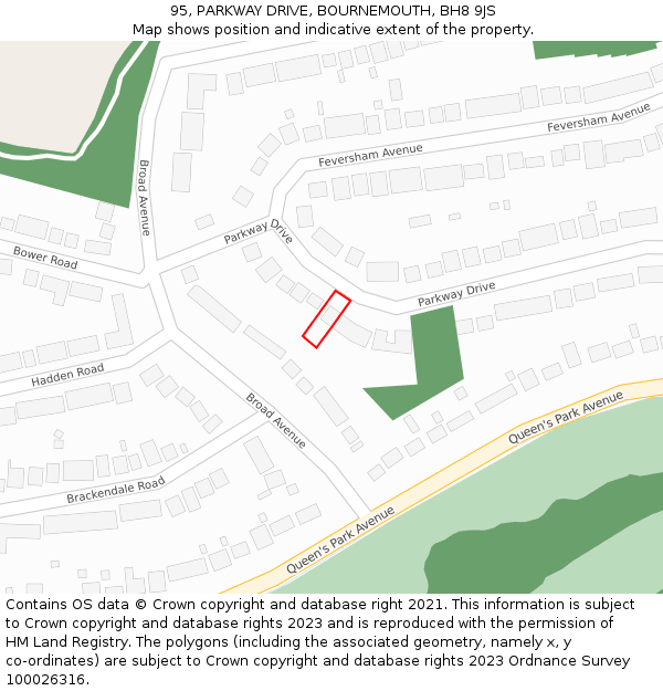 95, PARKWAY DRIVE, BOURNEMOUTH, BH8 9JS: Location map and indicative extent of plot