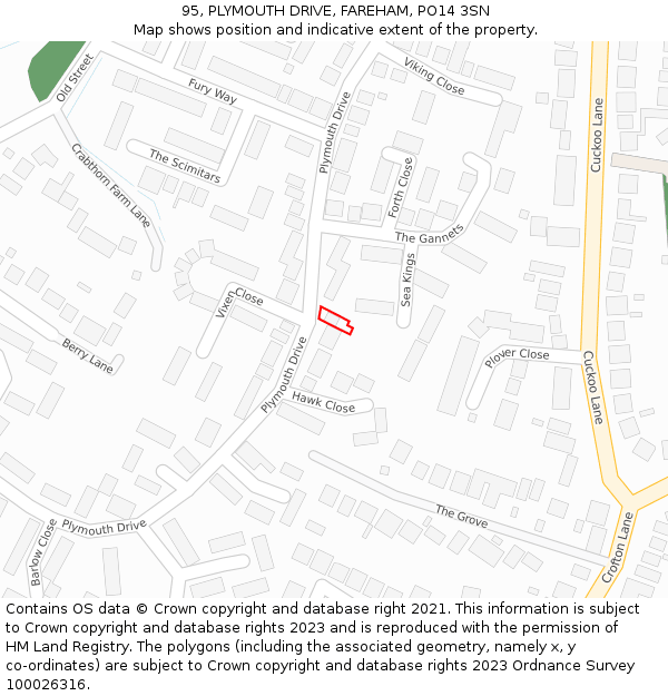 95, PLYMOUTH DRIVE, FAREHAM, PO14 3SN: Location map and indicative extent of plot