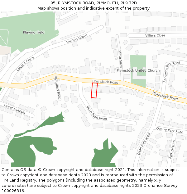 95, PLYMSTOCK ROAD, PLYMOUTH, PL9 7PD: Location map and indicative extent of plot