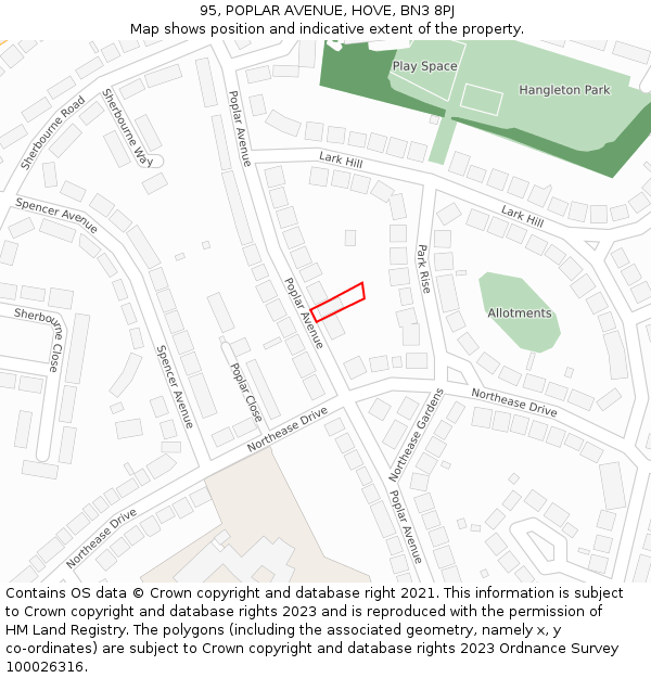 95, POPLAR AVENUE, HOVE, BN3 8PJ: Location map and indicative extent of plot