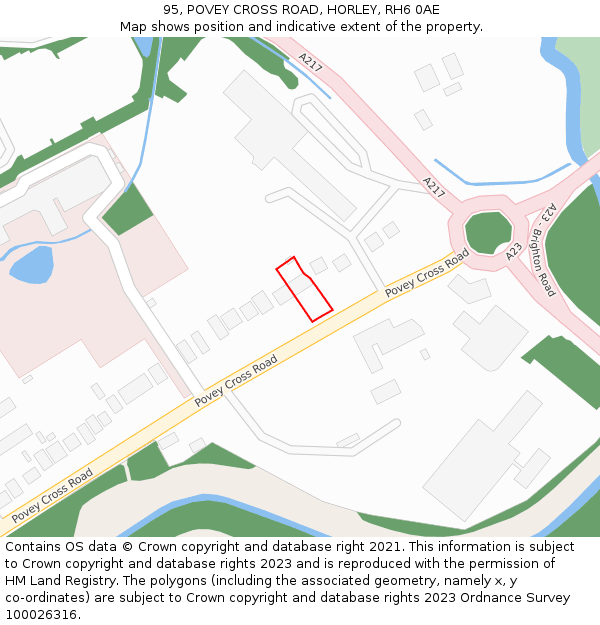 95, POVEY CROSS ROAD, HORLEY, RH6 0AE: Location map and indicative extent of plot