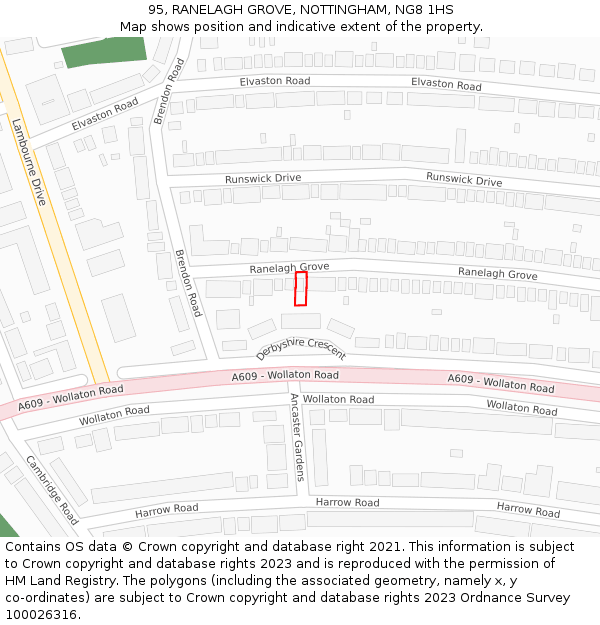 95, RANELAGH GROVE, NOTTINGHAM, NG8 1HS: Location map and indicative extent of plot