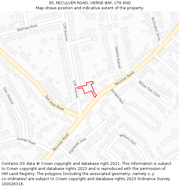 95, RECULVER ROAD, HERNE BAY, CT6 6ND: Location map and indicative extent of plot