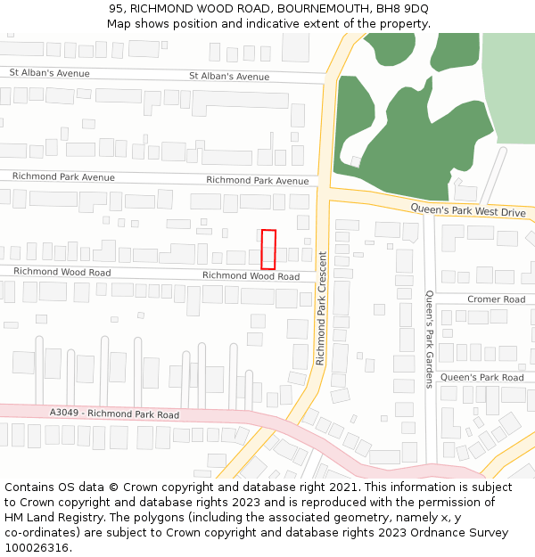 95, RICHMOND WOOD ROAD, BOURNEMOUTH, BH8 9DQ: Location map and indicative extent of plot