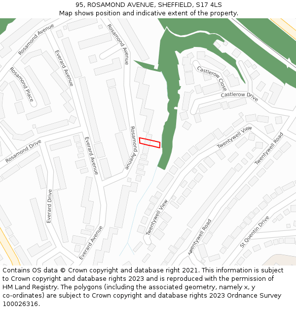 95, ROSAMOND AVENUE, SHEFFIELD, S17 4LS: Location map and indicative extent of plot