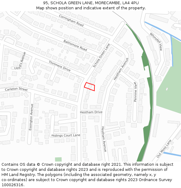 95, SCHOLA GREEN LANE, MORECAMBE, LA4 4PU: Location map and indicative extent of plot