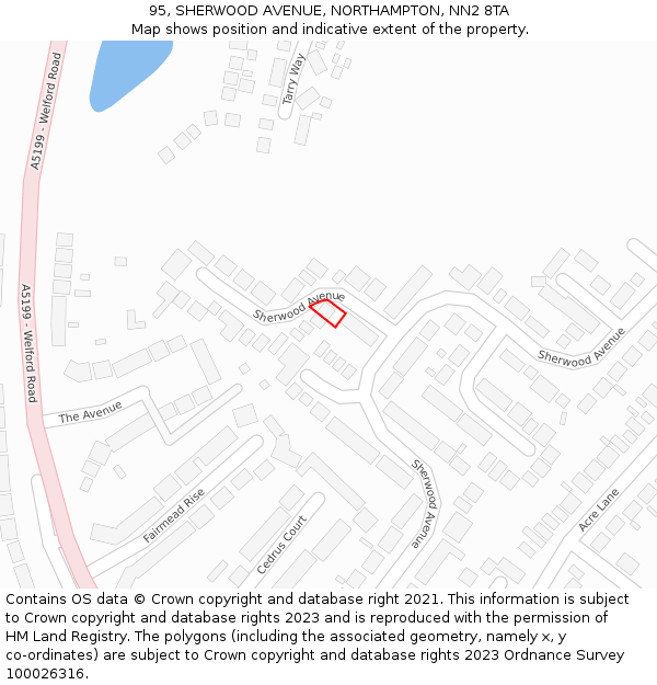 95, SHERWOOD AVENUE, NORTHAMPTON, NN2 8TA: Location map and indicative extent of plot