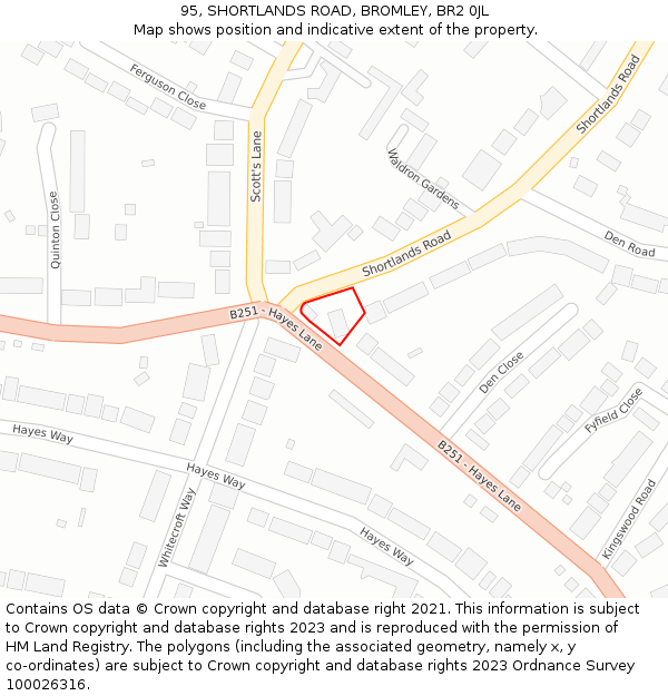 95, SHORTLANDS ROAD, BROMLEY, BR2 0JL: Location map and indicative extent of plot