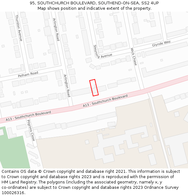 95, SOUTHCHURCH BOULEVARD, SOUTHEND-ON-SEA, SS2 4UP: Location map and indicative extent of plot