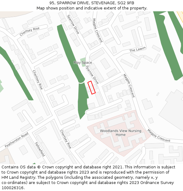 95, SPARROW DRIVE, STEVENAGE, SG2 9FB: Location map and indicative extent of plot