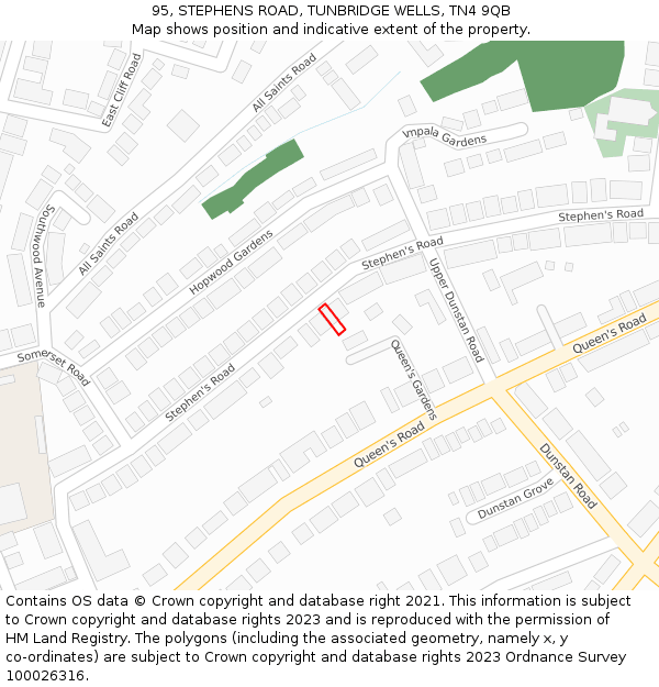 95, STEPHENS ROAD, TUNBRIDGE WELLS, TN4 9QB: Location map and indicative extent of plot