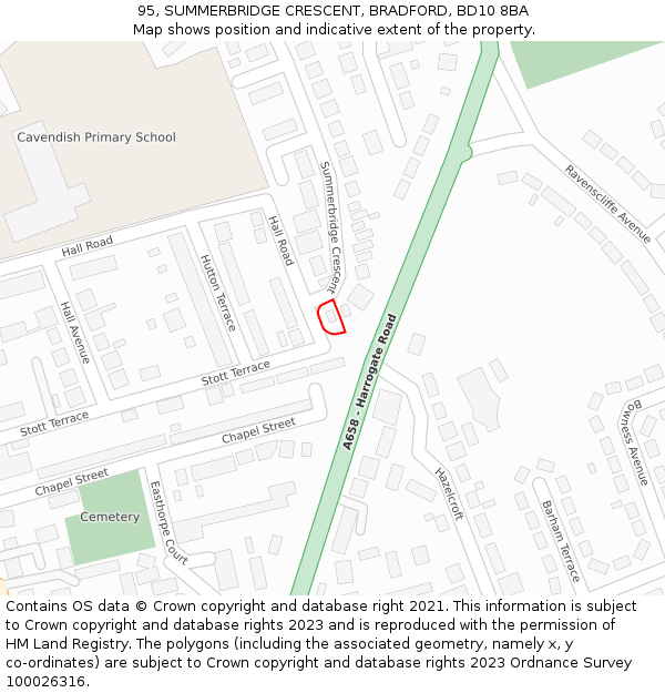 95, SUMMERBRIDGE CRESCENT, BRADFORD, BD10 8BA: Location map and indicative extent of plot