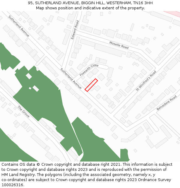 95, SUTHERLAND AVENUE, BIGGIN HILL, WESTERHAM, TN16 3HH: Location map and indicative extent of plot