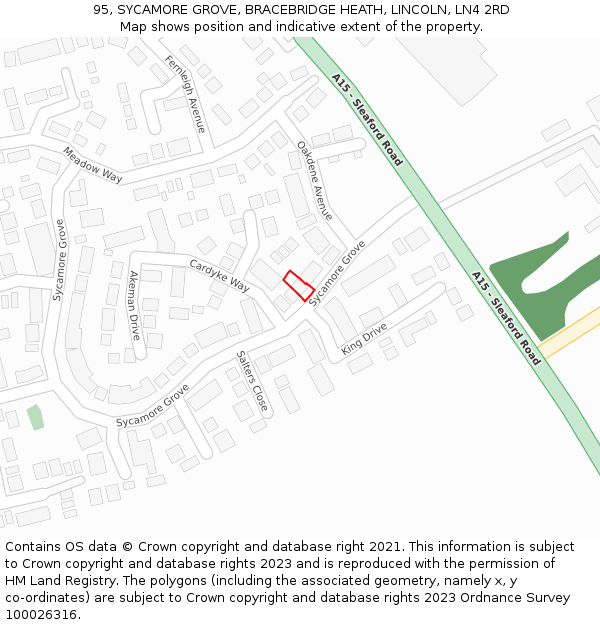 95, SYCAMORE GROVE, BRACEBRIDGE HEATH, LINCOLN, LN4 2RD: Location map and indicative extent of plot