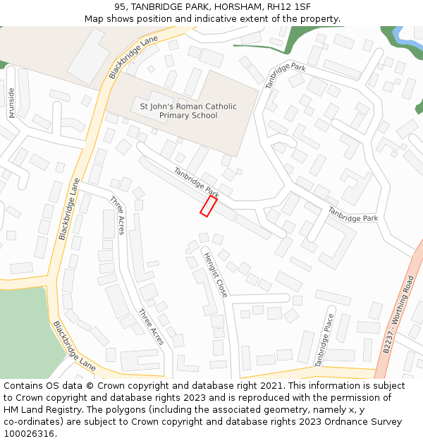 95, TANBRIDGE PARK, HORSHAM, RH12 1SF: Location map and indicative extent of plot