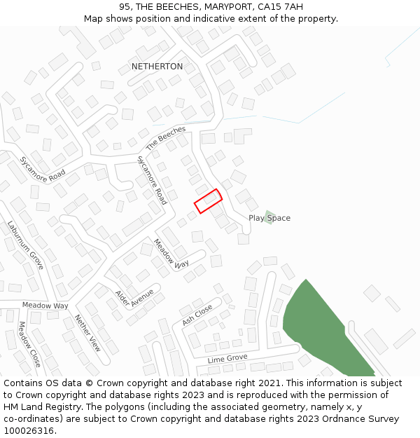 95, THE BEECHES, MARYPORT, CA15 7AH: Location map and indicative extent of plot