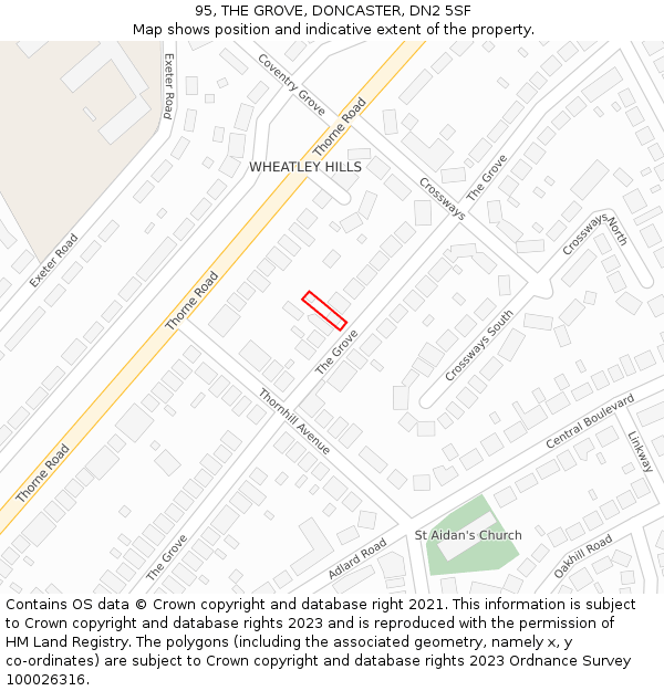 95, THE GROVE, DONCASTER, DN2 5SF: Location map and indicative extent of plot