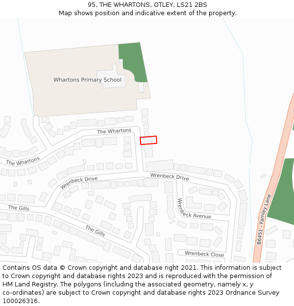 95, THE WHARTONS, OTLEY, LS21 2BS: Location map and indicative extent of plot