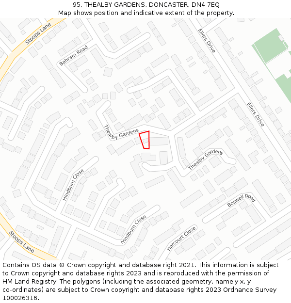 95, THEALBY GARDENS, DONCASTER, DN4 7EQ: Location map and indicative extent of plot