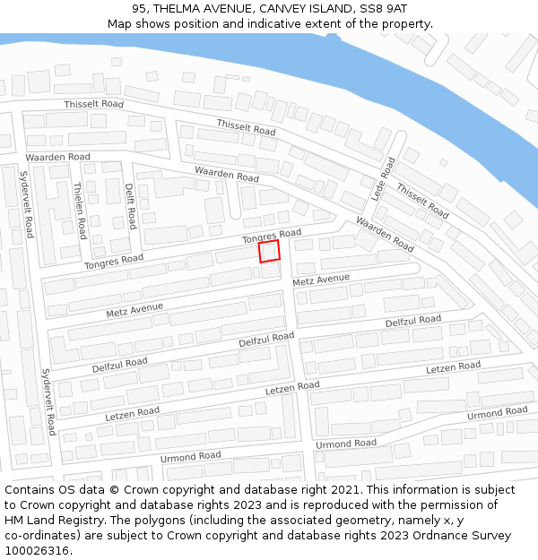 95, THELMA AVENUE, CANVEY ISLAND, SS8 9AT: Location map and indicative extent of plot