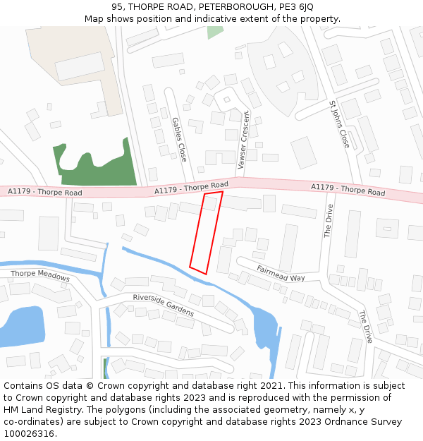 95, THORPE ROAD, PETERBOROUGH, PE3 6JQ: Location map and indicative extent of plot
