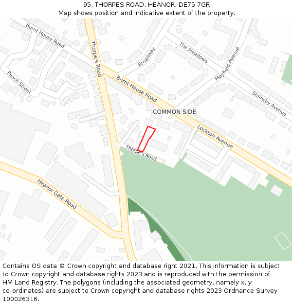 95, THORPES ROAD, HEANOR, DE75 7GR: Location map and indicative extent of plot