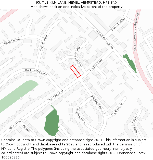 95, TILE KILN LANE, HEMEL HEMPSTEAD, HP3 8NX: Location map and indicative extent of plot