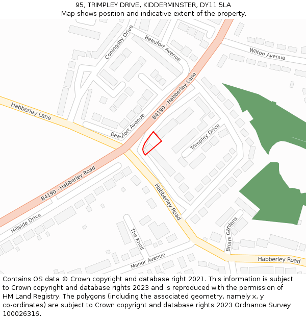 95, TRIMPLEY DRIVE, KIDDERMINSTER, DY11 5LA: Location map and indicative extent of plot