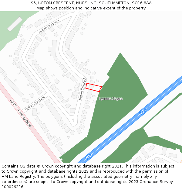 95, UPTON CRESCENT, NURSLING, SOUTHAMPTON, SO16 8AA: Location map and indicative extent of plot