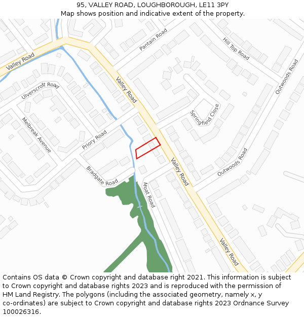 95, VALLEY ROAD, LOUGHBOROUGH, LE11 3PY: Location map and indicative extent of plot