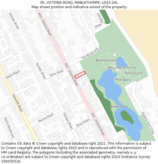 95, VICTORIA ROAD, MABLETHORPE, LN12 2AL: Location map and indicative extent of plot