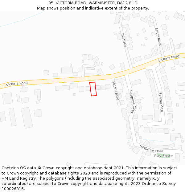 95, VICTORIA ROAD, WARMINSTER, BA12 8HD: Location map and indicative extent of plot