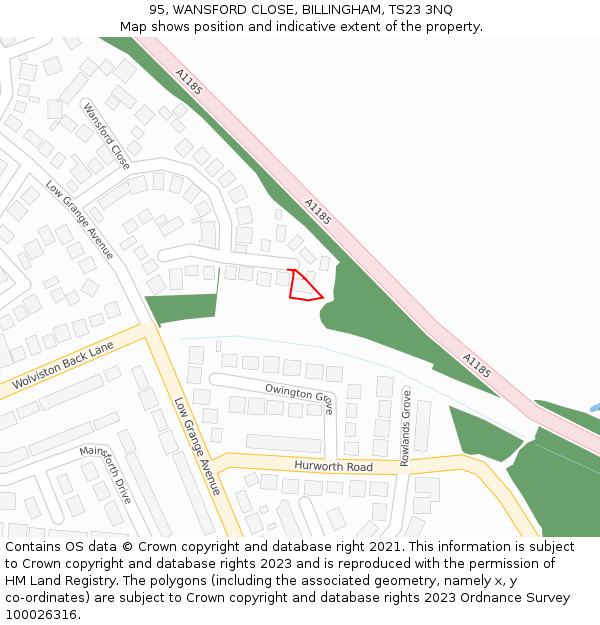 95, WANSFORD CLOSE, BILLINGHAM, TS23 3NQ: Location map and indicative extent of plot