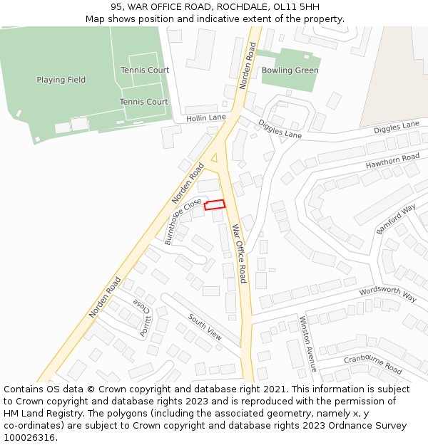 95, WAR OFFICE ROAD, ROCHDALE, OL11 5HH: Location map and indicative extent of plot