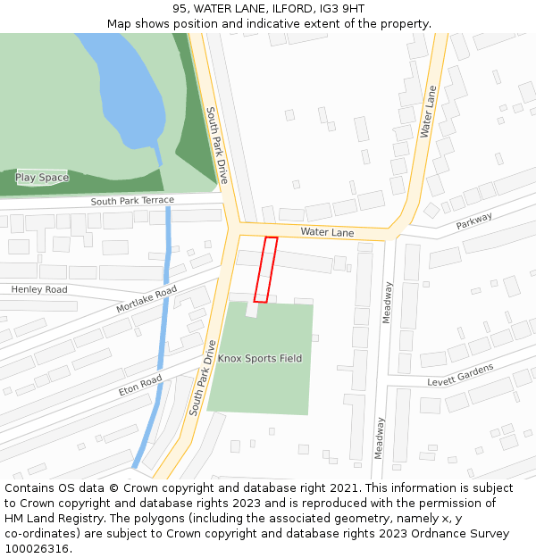 95, WATER LANE, ILFORD, IG3 9HT: Location map and indicative extent of plot