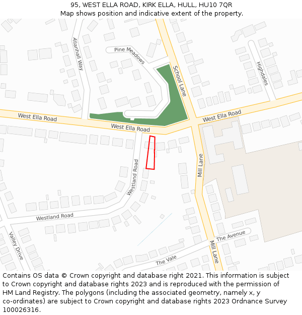 95, WEST ELLA ROAD, KIRK ELLA, HULL, HU10 7QR: Location map and indicative extent of plot