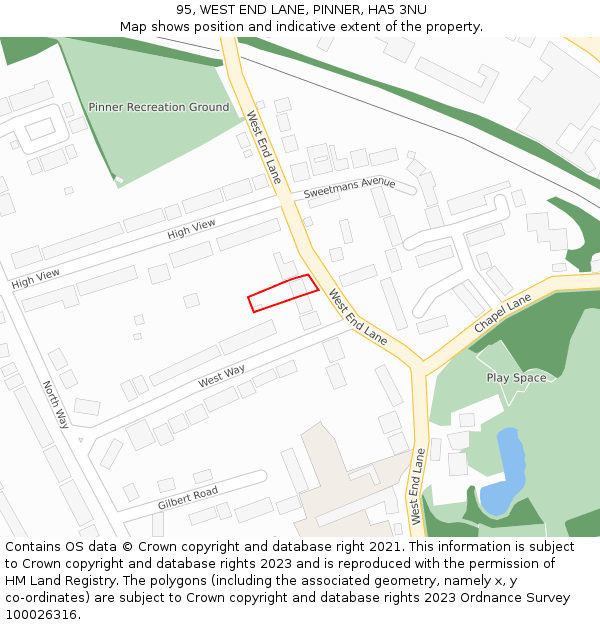 95, WEST END LANE, PINNER, HA5 3NU: Location map and indicative extent of plot