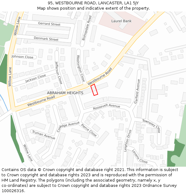 95, WESTBOURNE ROAD, LANCASTER, LA1 5JY: Location map and indicative extent of plot