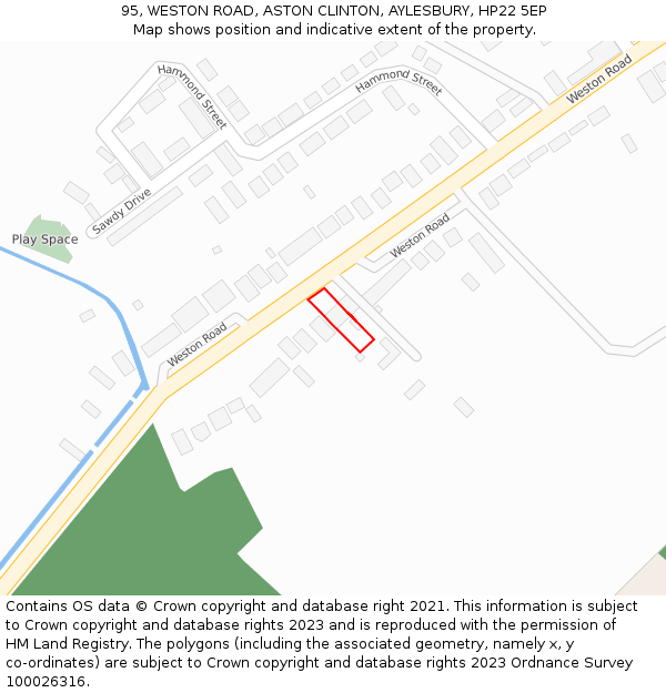 95, WESTON ROAD, ASTON CLINTON, AYLESBURY, HP22 5EP: Location map and indicative extent of plot