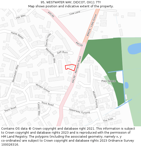 95, WESTWATER WAY, DIDCOT, OX11 7TY: Location map and indicative extent of plot