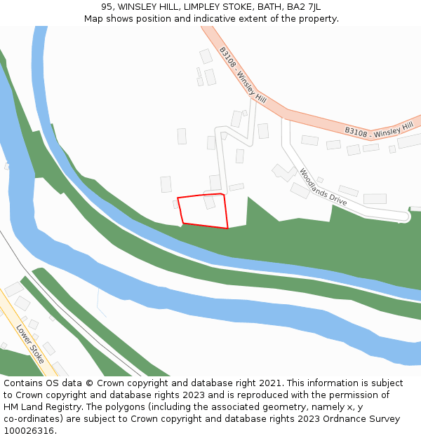 95, WINSLEY HILL, LIMPLEY STOKE, BATH, BA2 7JL: Location map and indicative extent of plot